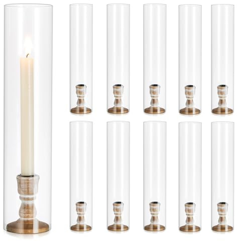 Inweder Kerzenhalter Stabkerze Kerzenständer Glas：10 er Stabkerzenhalter Windlichter Kerzenständer Stabkerzen aus Holz mit Abnehmbarem Glas für Tischdeko Hochzeit Veranstaltung oder Heimdekoration