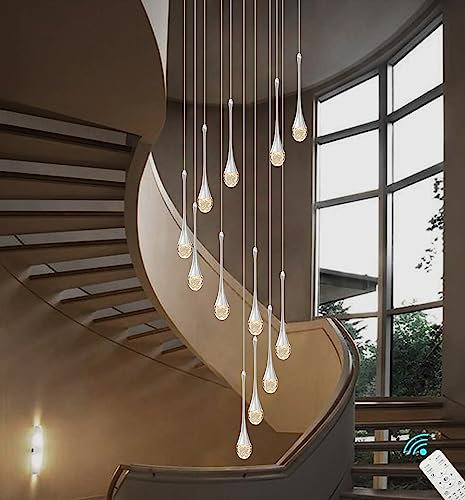 ZenithBeam Lange Kristall-Treppen-Hängeleuchte mit 12 Leuchten, Foyer-Hängeleuchte, Eingang, hohe Decke, Wohnzimmer, große Kristalle, Kronleuchter, LED mit dimmbaren Befestigungen, 305 cm