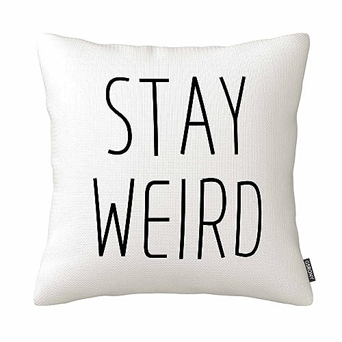GSRONY Funny Stay Weird Deko-Kissenbezug, 45,7 x 45,7 cm, Baumwollleinen, Schwarz / Weiß