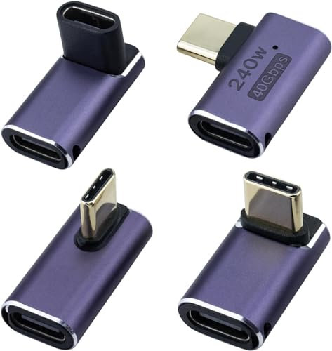 Leehitech 40Gbps USB C to USB C Adapter, 240W Fast Charging Right Angle USB C Male to Female Adapter, Support 8K Display Thunderbolt 4/3 Compatible for iPhone 16/15, Macbook, Laptop (4 Pack)