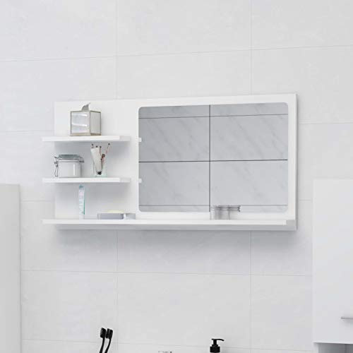 ADWOA Espejo de baño Madera contrachapada Blanco 90x10,5x45 cm Espejos Recibidor