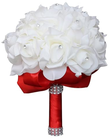 KOCNYDEY Bouquets de mariage pour mariée blanc, bouquet de demoiselle d'honneur, demoiselle d'honneur tenant des fleurs pour décoration de mariage (rose + blanc)