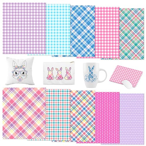 Tintnut Spring Plaids Sublimation Pattern Transfer Paper - 10 Sheets 12x10, Easter Heart Sublimation Transfer Paper Bundle Compatible with Cricut for DIY Mugs, Tumblers, Key Chain, T-Shirts