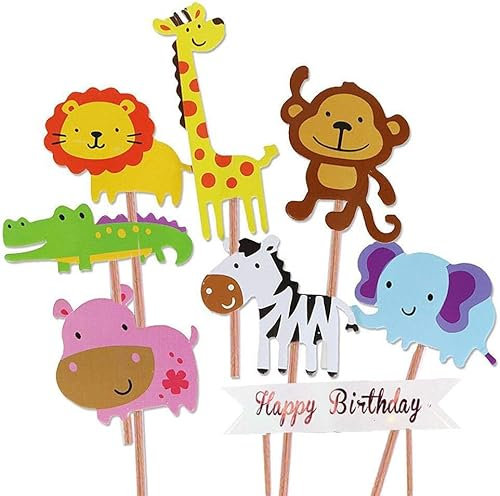 YOUYIKE 40 Stück Zoo Tier Cupcake Toppers, Tiere Geburtstag Tortendeko,Dschungel Tier Cupcake Topper, Dschungel Kuchen Deko, für Kinder Baby Party Geburtstag Party Kuchen Dekoration