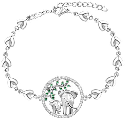Uloveido YA4746 Bracelet porte-bonheur en acier inoxydable pour maman et fille ou fils Motif éléphant, Adjustable, Métal, Oxyde de zirconium