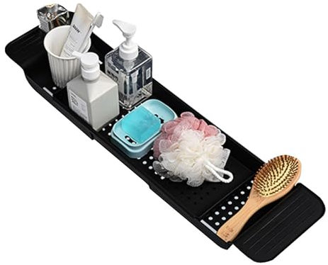 Dranng Ausziehbares Badewannentablett | Rutschfestes Badewannentablett, Badezimmerregal Zum Platzieren Von Handtüchern, Kerzen, Glas, Tablet, Buch, Telefon, Glashalter