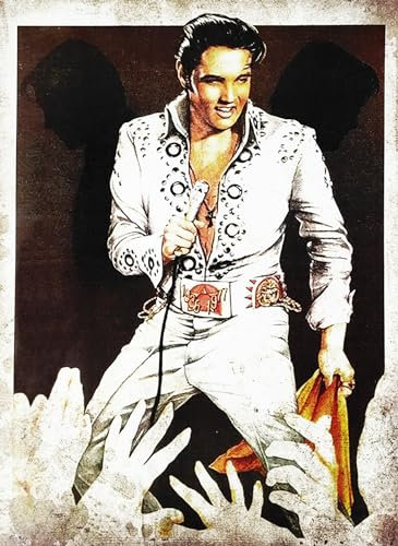 KUSTOM ART Dekoratives Wandposter Serie Sänger Schauspieler Promis Elvis Presley mit Mikrofon Kunstdruck auf beschichtetem Papier 40 x 30 cm ohne Rahmen