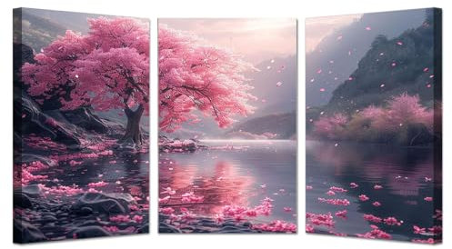 SHYAMIC Set de 3 Impressions Sur Toile Tableau, Arbre de vie rose Décoration Appartement Poster Murale Nature Affiches Deco Salon - 20x30cmx3 Encadrée
