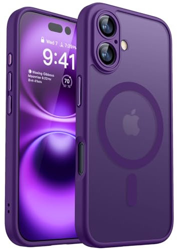 CANSHN Cover Magnetica per iPhone 16(6,1 Pollici), Compatibile con MagSafe, [Protezione Completa Della Fotocamera], Custodia Traslucida Opaca Protettiva Sottile Antiurto 6,1 Pollici, Viola Profondo