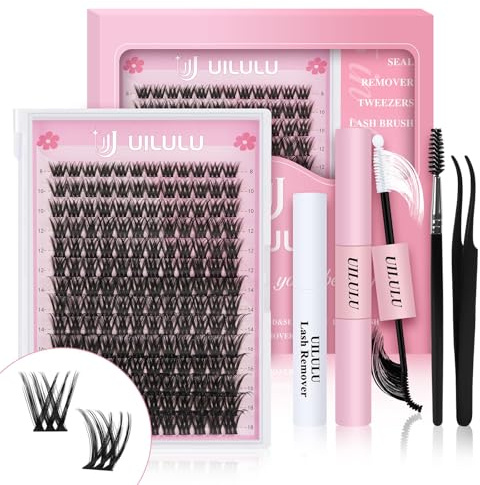 UILULU DIY Lash Extension Kit - 168 Individual D Curl Clusters, Bond & Seal, Remover, Tweezers, Brush (0.07-8-18MM) - U03 Kit