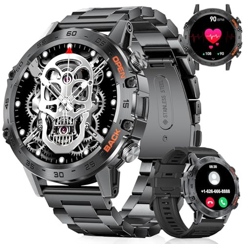Smartwatch Herren mit Telefonfunktion,400mah Lange Akkulaufzeit,120+ Sportmodi/5ATM Wasserdicht Outdoor Militär Sportuhr,Herzfrequenz/Blutdruck/SpO2/Schlafmonitor,1.39'' Touchscreen für Android/iOS