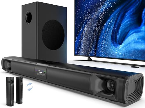 Saiyin Sound Bar for Smart TV with Subwoofer, 100W Detachable Soundbar Home Theater Surround Sound System for TV with Horn Tweeter, Adjustable