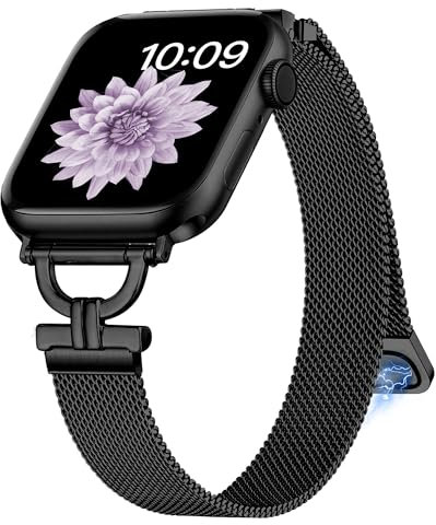 Wipalor Bracelet fin milanais Apple Watch pour femme 40 mm, 44 mm, 42 mm, 41 mm, 45 mm, 46 mm, 49 mm, 38 mm, bracelet fin en acier inoxydable en forme de D pour élégant bracelet Apple Watch Series 10