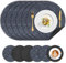 Platzsets Abwaschbar 6er Set, Blumen Platzset Rund 34cm Doppelseitig rutschfest Tischsets Leder und Untersetzer, Kunstleder Platzdeckchen Abwischbar Lederoptik Tischset für Küche Esstisch,Blau Schwarz