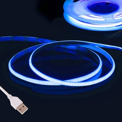 Azul Tira LED COB 3m,Fosingut 5V USB Luz de Fondo de TV,CRI90+ 480 LEDs/m 2.7mm Luces LED Strip,Flexible Tiras LED de Interior Retroiluminación de TV para Decor Hogar DIY,Cocina,Espejo,Dormitorio,Bar