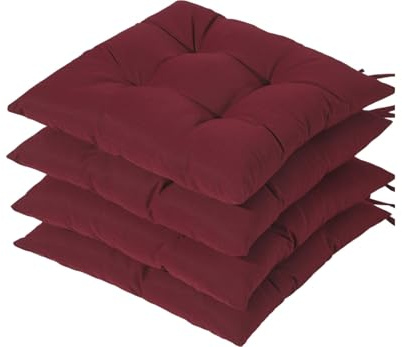 HAMO Garden Chair Cushions Outdoors Seat Pads, Set of 4, 40x40 cm, 16x16 inches (Burgundy)