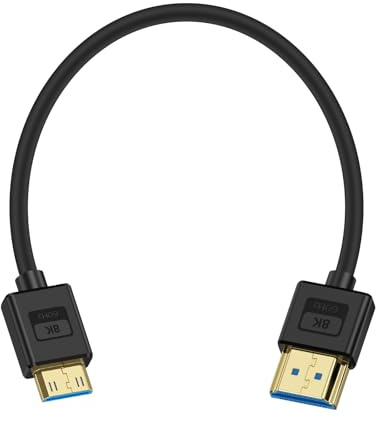 Maxhood 8K Short Mini HDMI to HDMI Cable 0.3M, Ultra Thin Slim Soft Mini HDMI to HDMI 2.1 Cable High Speed 48Gbps HDMI to Mini HDMI Adapter Cable for Camera, Camcorder,Tablet