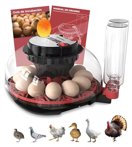 Arcanix Incubadora de Huevos de Gallina Automática 12 a 16 Huevos Incubadora Huevos Gallina con Volteo Automático Control de Temperatura y Humedad Termómetro Chocadeira Ovos Automática para Aves