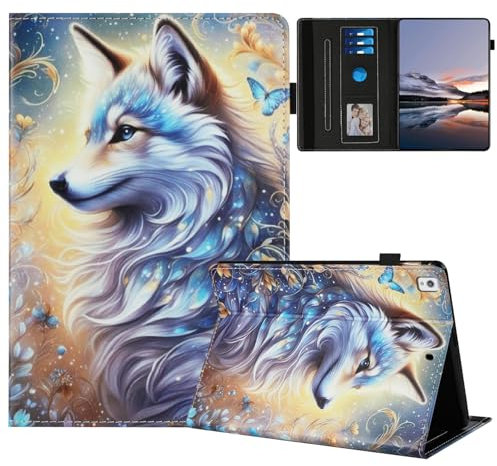 TEDTIKJT Coque pour iPad 8th/7th Generation 10.2 2020/2019 Etui Tablette Housse PU Cuir Flip Cover Support Protection Motif Peint étuis pour iPad 10.2 Coque,Le Loup Blanc