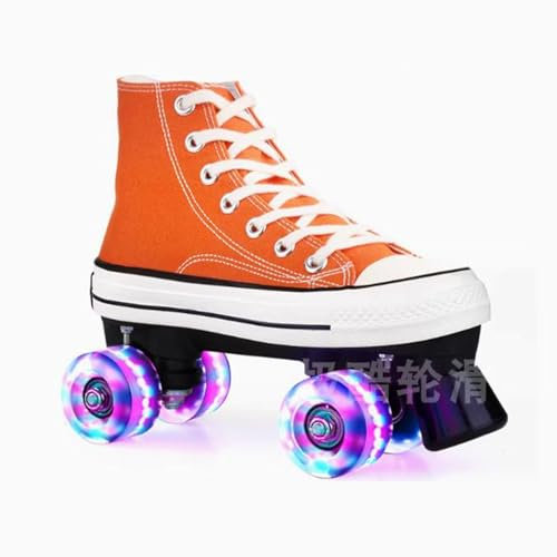 MHXZKHL Rollschuhe Für Mädchen Rollerskates Damen Disco Roller Canvas Skates Erwachsene Leder Atmungsaktiv Retro Design(43,Orange)