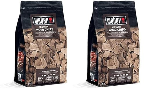Weber Räucherchips (700g Packung) - Hickory Holz, für Rind-, Schweine-, Wild- & Geflügelfleisch, kräftiges/intensives, leicht süßes Aroma, aus 100% natürlichen Holz (17624) (Packung mit 2)