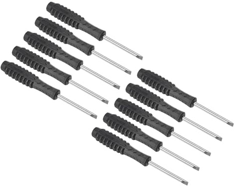 TOP-VIGOR Mini Slotted Screwdriver 4mm Flat Head 115mm Length 10pc | Small Precision Screwdrivers with Non-slip Handle for Electronics, Glasses, Watch, Computer and Small Appliance Repair