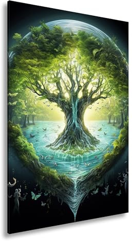 deyoli Leinwandbild Der Lebensbaum strahlt in einer magischen Wasserwelt. Format:90x60cm XXL Kunstdruck Bild auf Keilrahmen/Wandbild/Wohnzimmer Dekoration