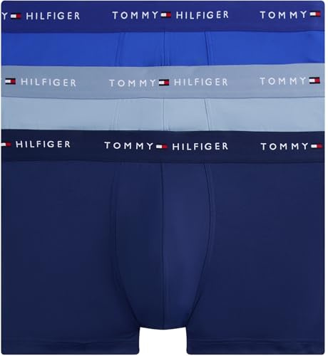 Tommy Hilfiger Herren 3er Pack Boxershorts Trunks mit Logobund, Blau (Nob Blu/Brsk Blu/PRP NVY), L