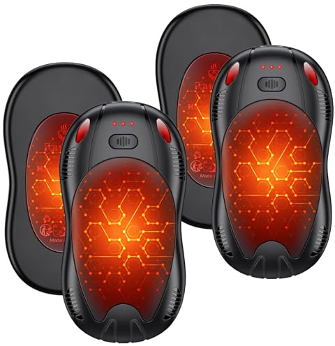 FANDLISS Chauffe Main Électrique mit 10000mAh, Chauffage Double Face Magnétique 4PCS, USB Rechargeable Chauffe-Main, 3 Niveaux de Température, Cadeaux d'hiver pour Plein Air/Camping/Noël (Noir Gris)