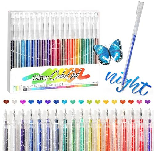 Distorris 18 Colors Glitter Gel Pens, Capped Sparkle Markers with 1.0mm Tip | Smooth Writing Neon Pens for Adult Coloring Books, Journaling, Doodling & DIY Crafts, Art Supplies Gift for Adults
