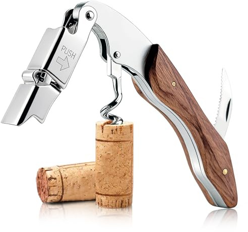 Kellnermesser Korkenzieher Profi Flaschenöffner Weinöffner Kellnerbesteck | Kellnermesser aus Edelstahl mit Holzgriff,3-in-1 Korkenzieher mit Messer und Flaschenöffner für Wein,Bar&Camping