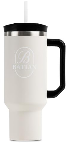 BATIAN Thermobecher 1,2 L (40 oz) mit Strohhalm & Henkel – Isolierter Becher aus Edelstahl 18/8, BPA-frei, hält Getränke bis zu 12 Std. kalt und mit Eis bis zu 24 Std. (weiss)
