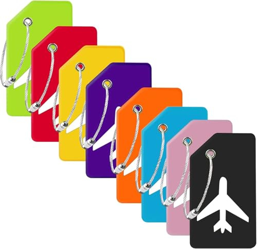 MosaiRudo Lot de 8 étiquettes de bagage en silicone avec boucle en acier inoxydable, approuvées par la TSA, protection de l'intimité (8, couleurs mélangées)