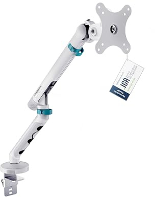 DIGITUS Monitor Halterung 1 Monitor – bis 35 Zoll – mechanische Feder | 10 kg Traglast – für Flach- und Curved-Bildschirme – VESA 75x75, 100x100 – Tischklemme – Weiß