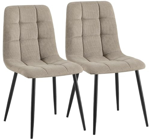 CLP Esszimmerstühle 2er Set gepolstert Antibes, Küchenstühle mit Lehne und Cordbezug, Metallgestell bis 150 kg belastbar, Farbe:Taupe