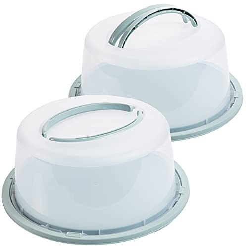 Tortenbehälter 2 Stück, Tortencontainer Kuchencontainer Ø 34/29 cm mit klappbaren Griffen, Made in Europe, Farbe:Grün