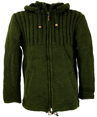 GURU SHOP Strickjacke Wolljacke Nepaljacke Olive - Modell 2, Herren, Wolle, Size:M