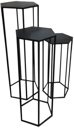HOME DECO FACTORY, Lot de 3 Tables Gigognes Hautes, en Métal Noir, 60x30x26 cm, Forme Hexagonale, Style Contemporain, 3 Dimensions différentes, Sellette Console Décorative