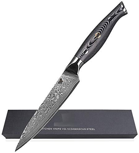 WolfCut Damascus Coltello Multiuso 12,5 cm 67 Strati in Acciaio Damascato con Confezione Regalo