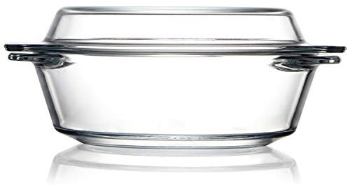 Round Glass Casserole With Glass Lid Covered Glass Bakeware Ovenware Easy Grab Glass Microwave Bowls with Glass Lid (1L)