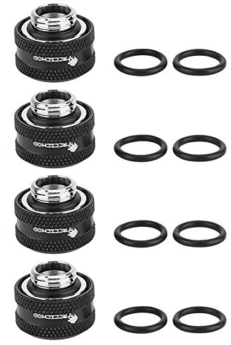 Denash Raccordo a Compressione per Raffreddamento ad Acqua Adatto per Tubo Rigido Diametro Esterno 16mm, Materiali in Ottone di Alta qualità(Nero (4 Pezzi))
