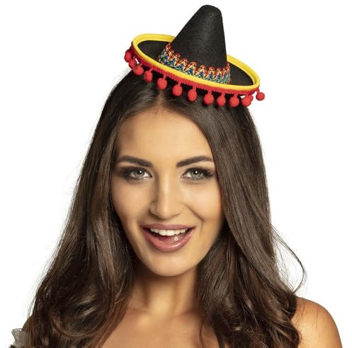 Boland 54423 - Haarreif Sombrero, Kopfschmuck, Hut, Minihut mit Pompons, Mexiko, Kostüm, Verkleidung, Mottoparty, Karneval