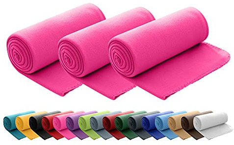 wometo 3er Set Polar Fleecedecke oekoTex 130x160 ca. 400g mit Anti-Pilling und Kettelrand pink