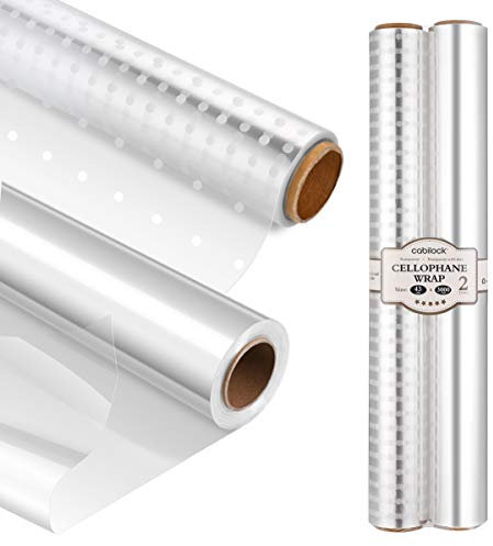 Cabilock Cellophan Wrap Roll Geschenkpapier Klares Cellophan Geschenkfolie (43CM x 30M 3.0 Mil) Transparent Geschenkverpackung White Dot Florist Papierverpackung für Körbe Geschenke(2Roll)