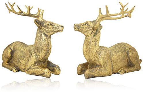 B2S BACK2SEASON Rentier Paar Nilan Gold liegend edel Weihnachtsdeko Dekoration sammeln Hirsch Kunststein 2er Set