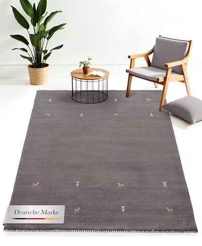 carpetfine Wollteppich Gabbeh Uni Grau 300x400 cm | Moderner Teppich für Wohn- und Schlafzimmer