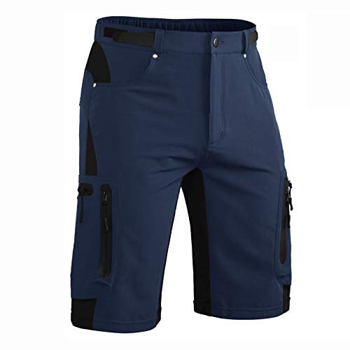 Hiauspor Kurze Hosen Herren, Leichte Wanderhose Atmungsaktiv Schnelltrocknen Cargo Bermuda Shorts Elastische Radlerhose MTB Fahrradhose Outdoorhose Sport Radhose Sommer mit 6 Taschen (Navy, XL)
