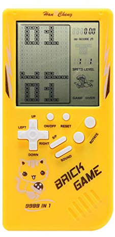 Retro Big Screen Brick Spielekonsole 9999 in 1 Panzer/Rennen/Schießen Lässiges Puzzlespiel Einstellbarer Schwierigkeitsgrad/Geschwindigkeit klein und leicht zu tragen (Gelb)
