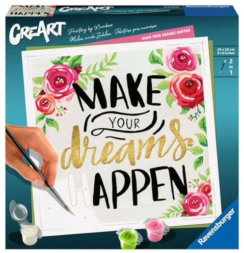 Ravensburger – CreArt Format carré 20x20 cm – Make Your Dreams Happen – Loisir créatif – Peinture par numéros – Adulte - Activité détente et créative – Peinture dorée – Dès 12 Ans – 29028