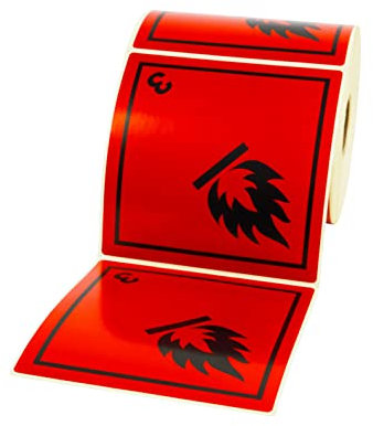 Prolac Aufkleber, Gefahrgutetiketten auf Rolle - Gefahrengut Aufkleber Klasse 3 Entzündbare flüssige Stoffe, 500 Stück, 100x100mm, Etiketten selbstklebend, Ettiken selbstklebend